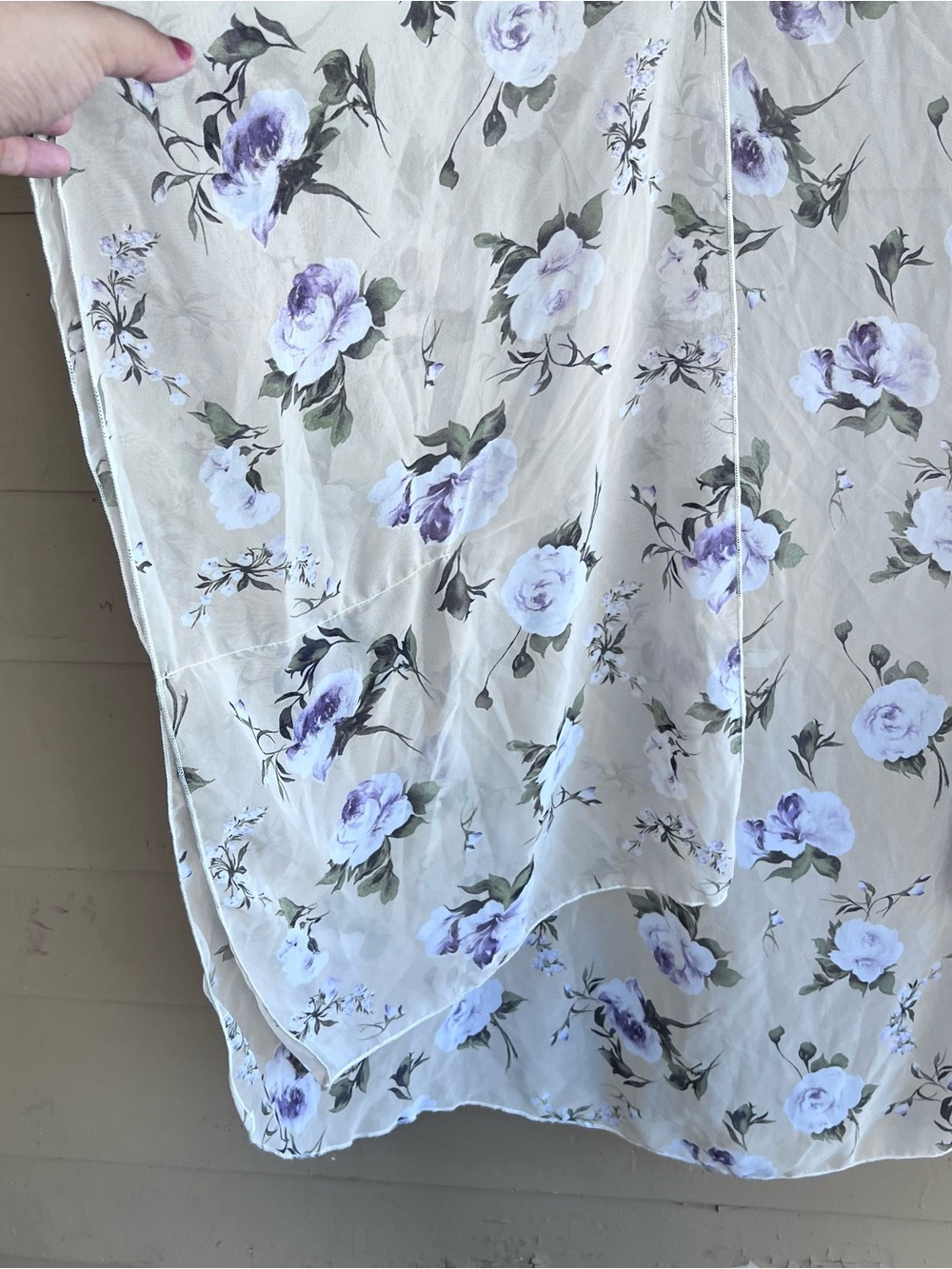 Q U.S.A. Floral Kimono Top Womens Small Cream Purple Rose Sheer Boho Cover Up - Picture 2 of 4